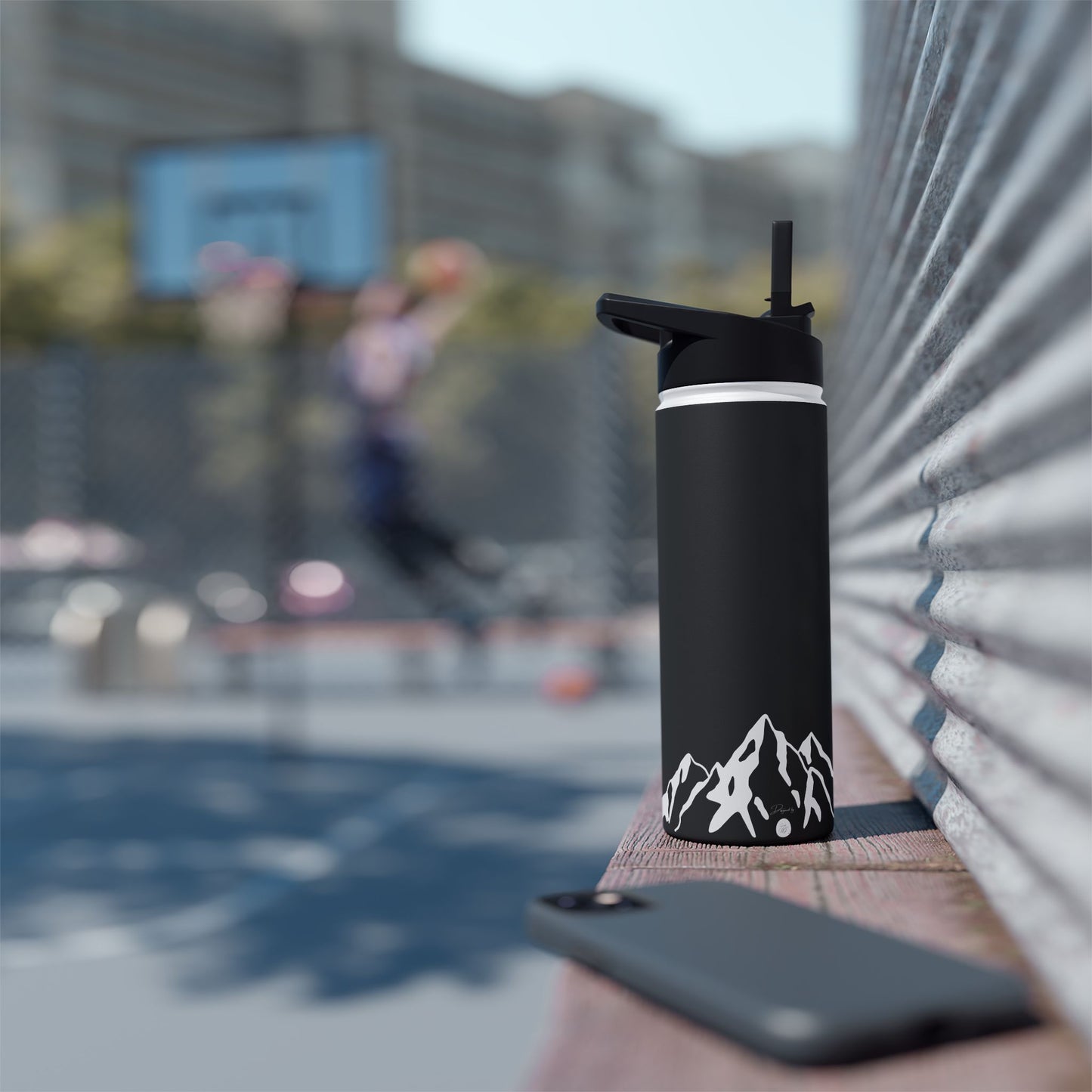 Verso l'Alto Black Stainless Steel Water Bottle with straw