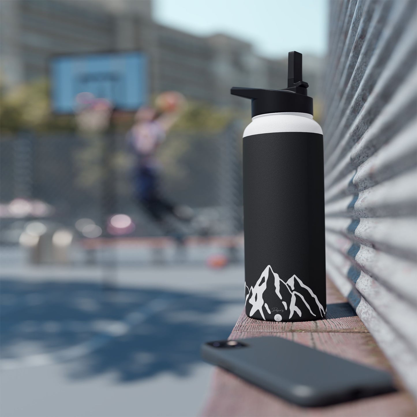 Verso l'Alto Black Stainless Steel Water Bottle with straw