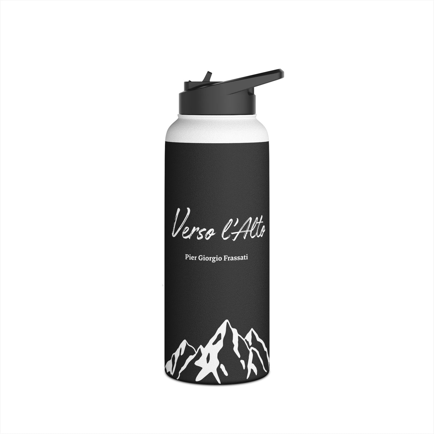 Verso l'Alto Black Stainless Steel Water Bottle with straw