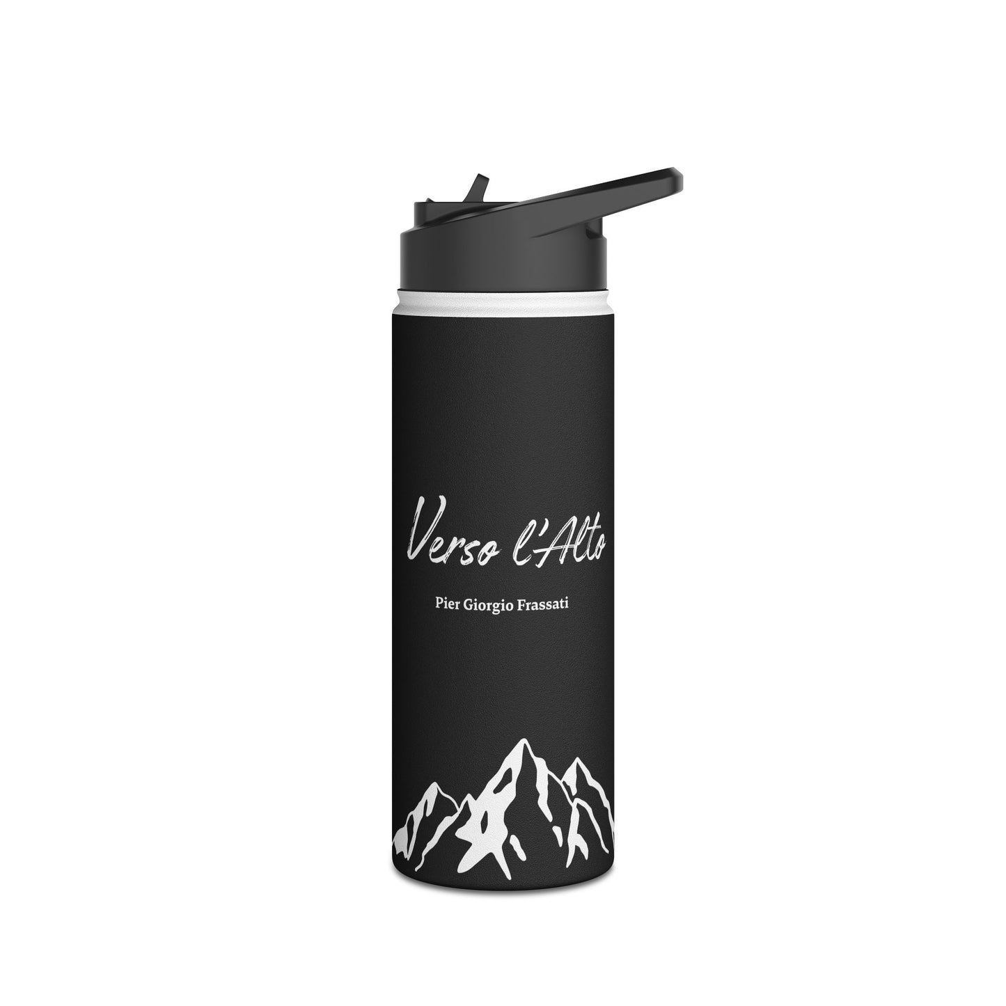 Verso l'Alto Black Stainless Steel Water Bottle with straw