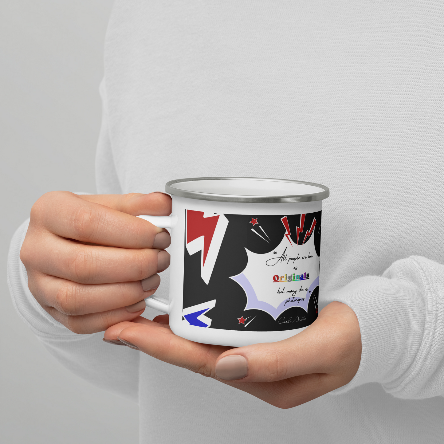 Mug chrétien émaillé Carlo Acutis - Noir (droitier.e)