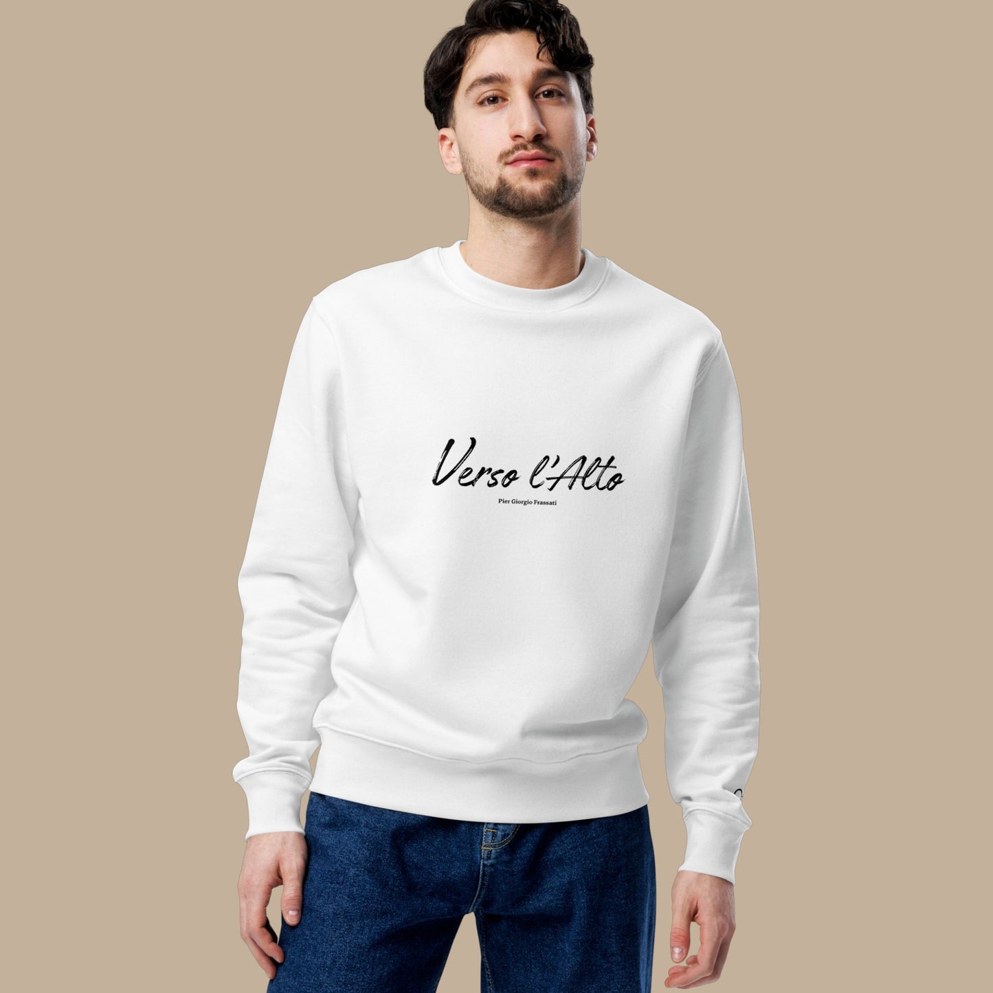 Pull unisexe en coton bio – Verso l’Alto (Blanc)