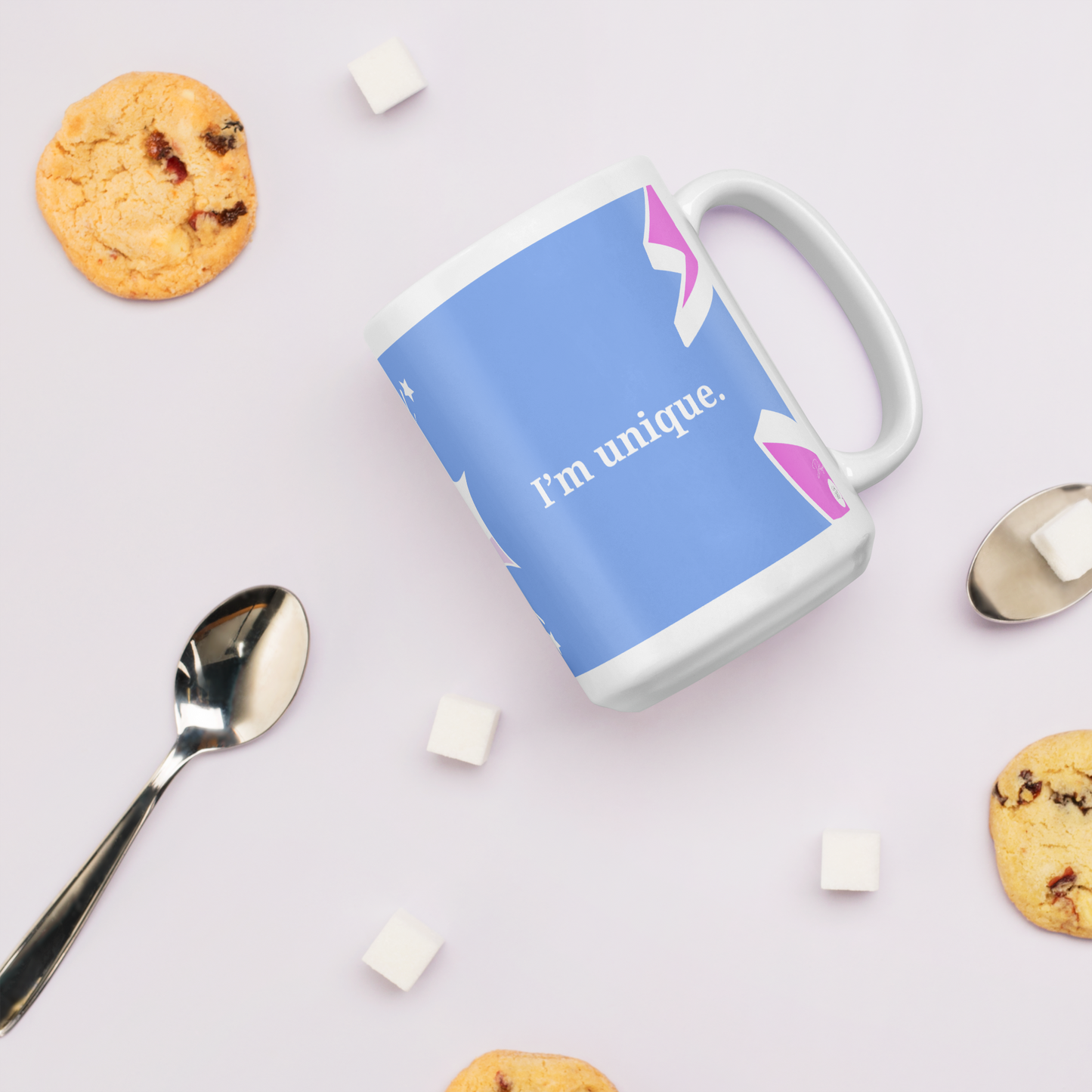 Carlo Acutis Christian Pop Mug (Bleu-Rose) - Droitier | Tasse à café catho inspirante – 11oz/15oz