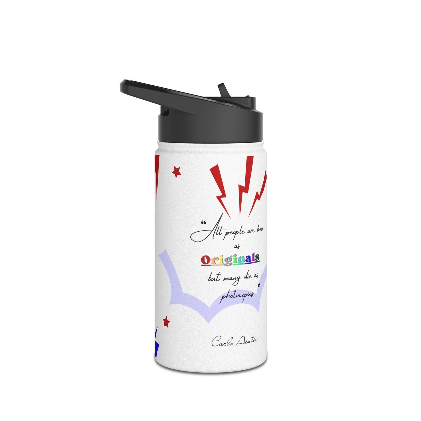 Carlo Acutis Stainless Steel Water Bottle – Sport (12oz to 32 oz) | “All people are born as originals but many die as photocopies.”