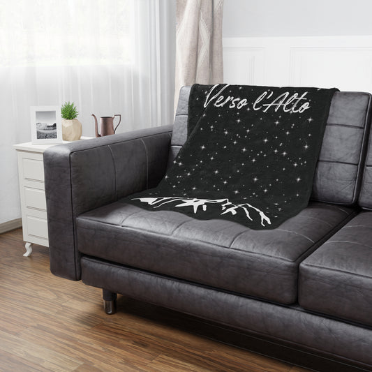 Verso l’Alto Cozy Minky Blanket – Starry Mountain Inspirational Throw (Black)