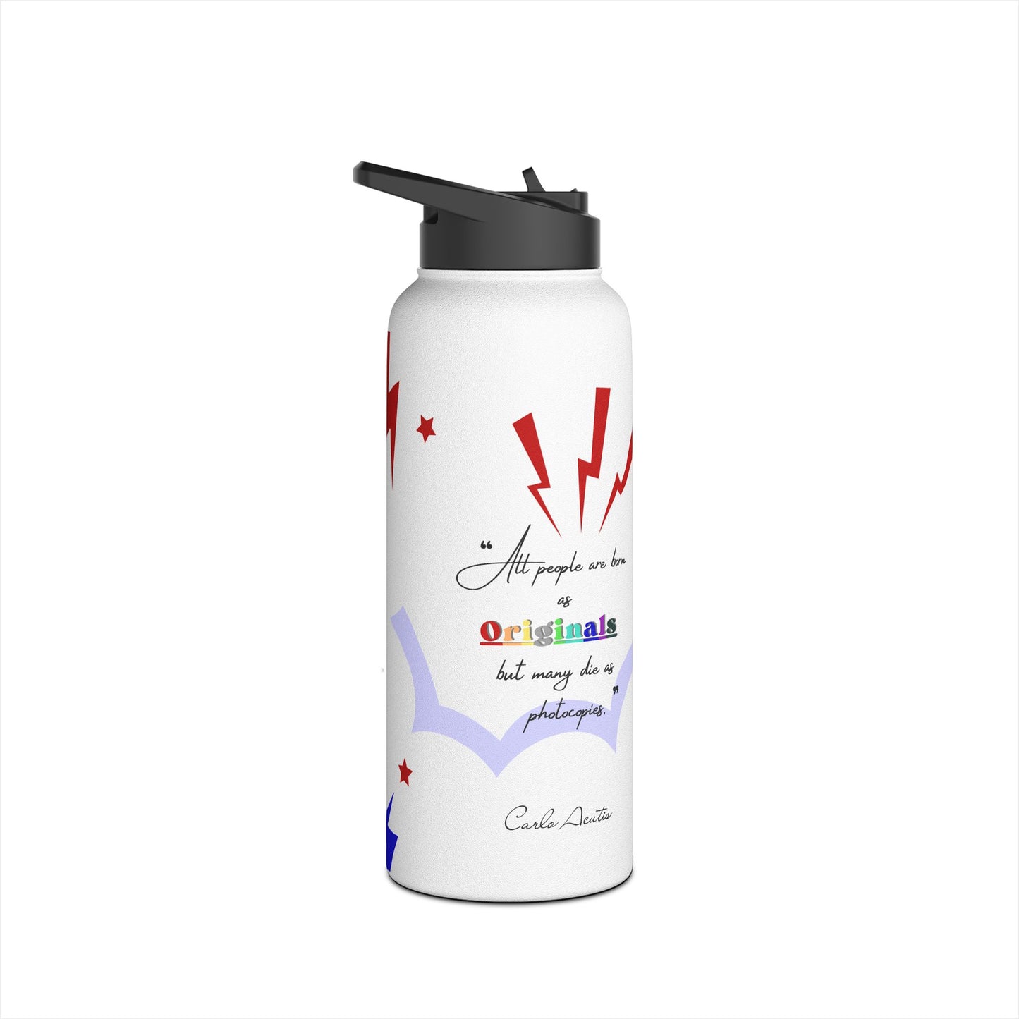 Carlo Acutis Stainless Steel Water Bottle – Sport (12oz to 32 oz) | “All people are born as originals but many die as photocopies.”