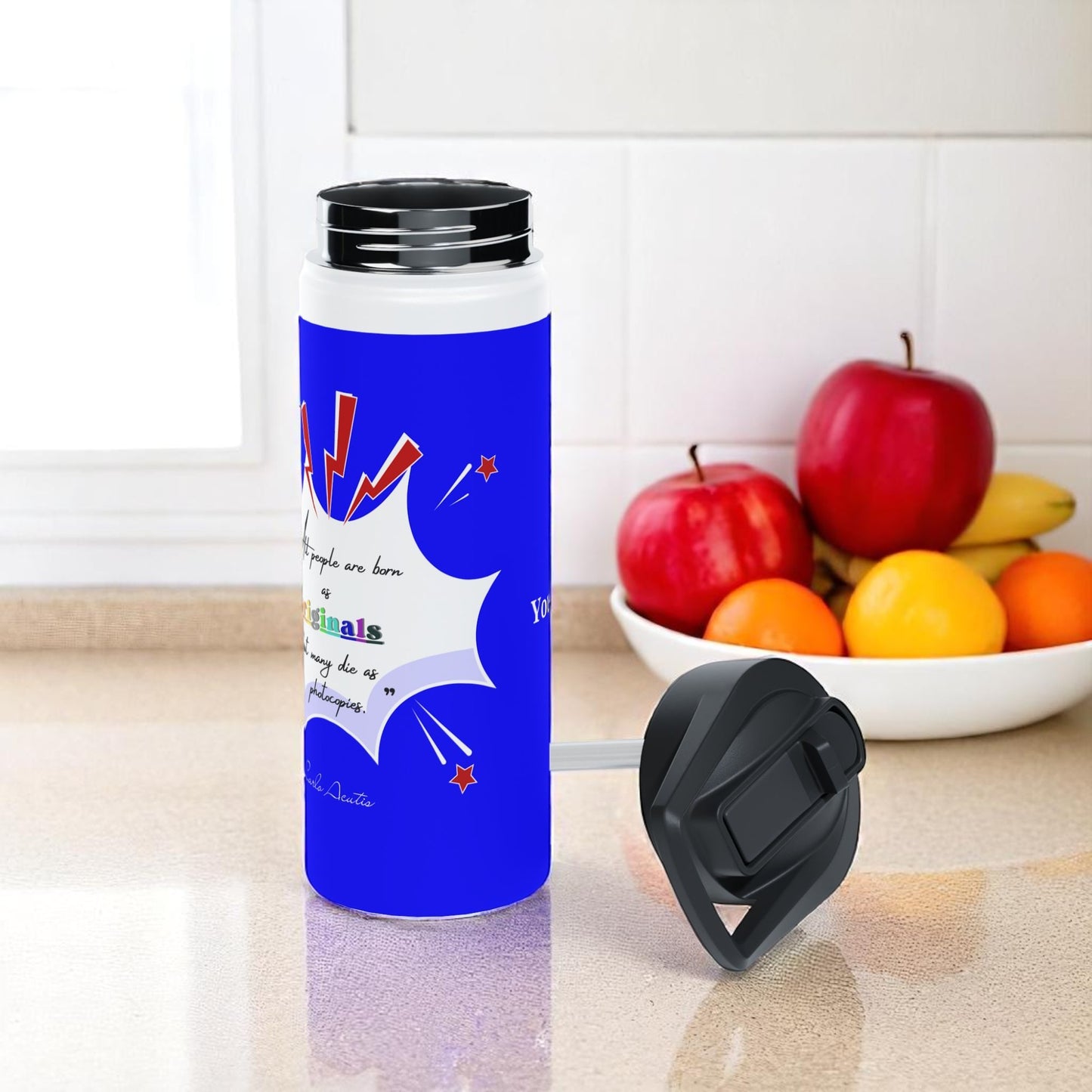 Carlo Acutis Stainless Steel Sport Water Bottle (Royal blue)