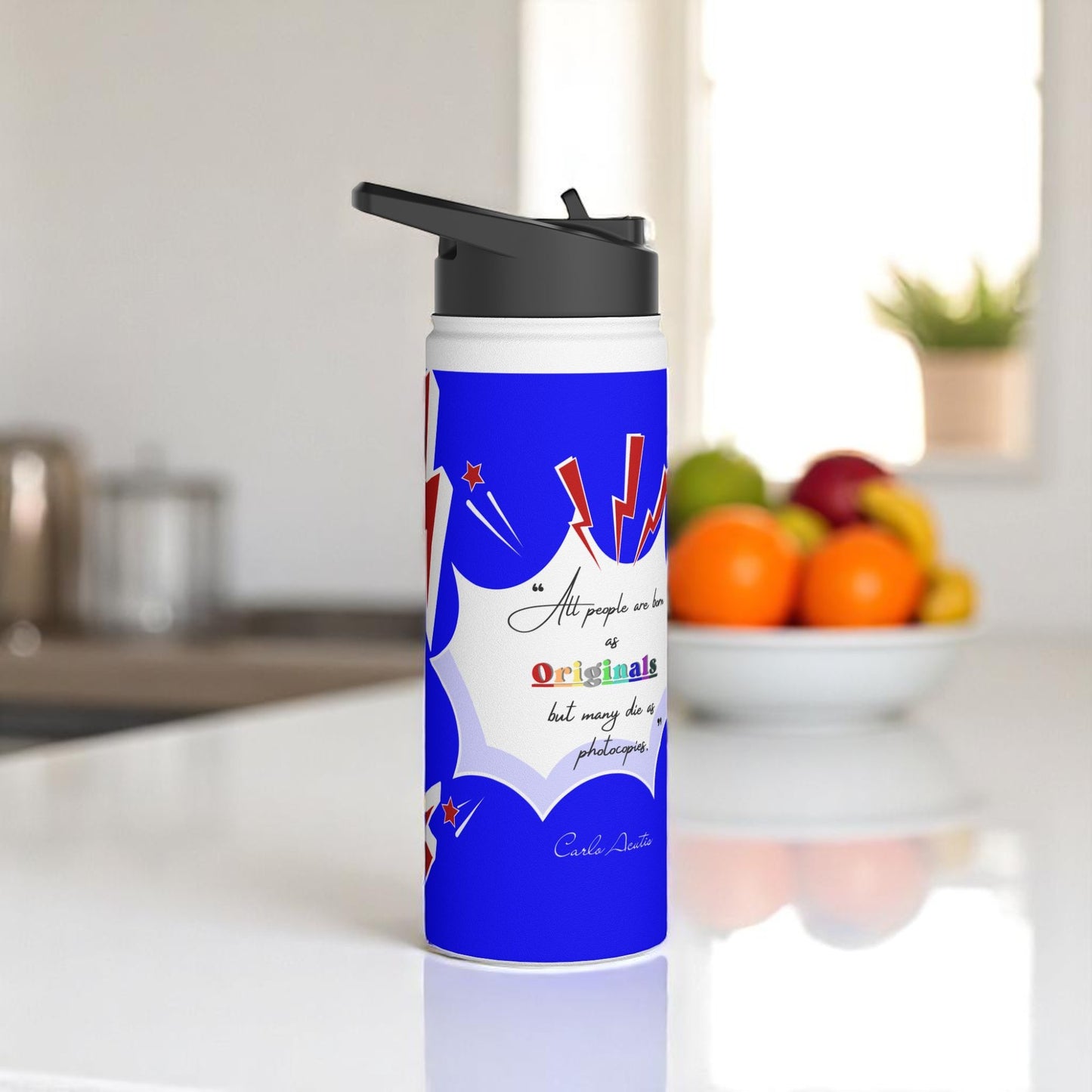Carlo Acutis Stainless Steel Sport Water Bottle (Royal blue)