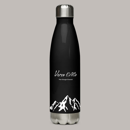 Bouteille d'eau inoxidable noire "Verso l'alto" - 500ml | Bouteille Pier Giorgio Frassati