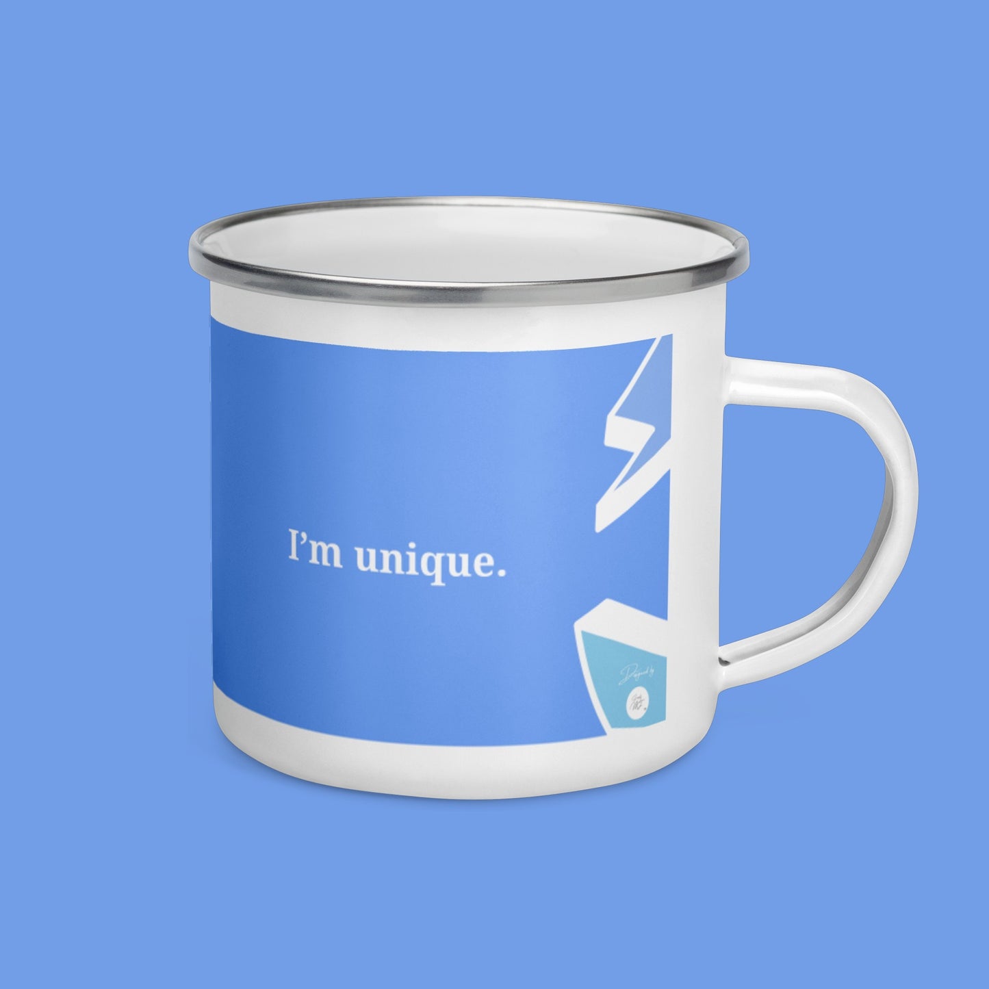Mug émaillé Carlo Acutis bleu clair (droitier.e)