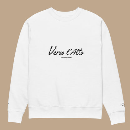 Pull unisexe en coton bio – Verso l’Alto (Blanc)