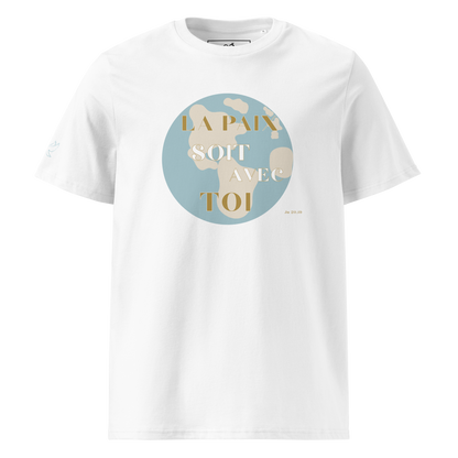T-shirt chrétien unisexe en coton bio - Paix & Courage (Collector)