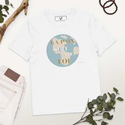 T-shirt chrétien unisexe en coton bio - Paix & Courage (Collector)
