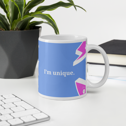 Carlo Acutis Christian Pop Mug (Bleu-Rose) - Droitier | Tasse à café catho inspirante – 11oz/15oz